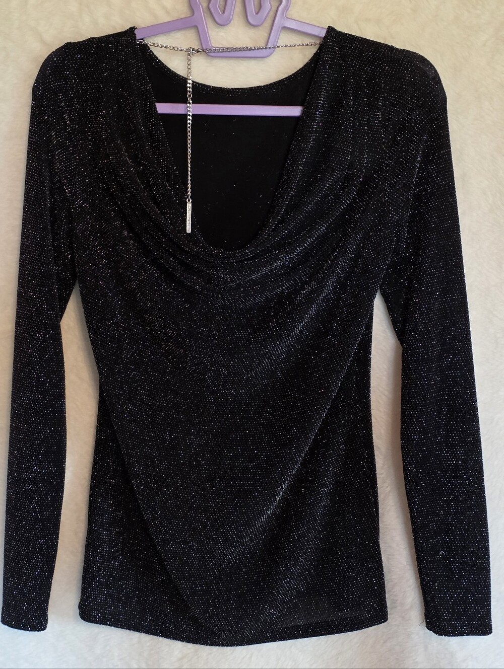 MICHAEL Michael Kors XS Metallic Cowl Back Chain Top Black Silver MH55G18CK1